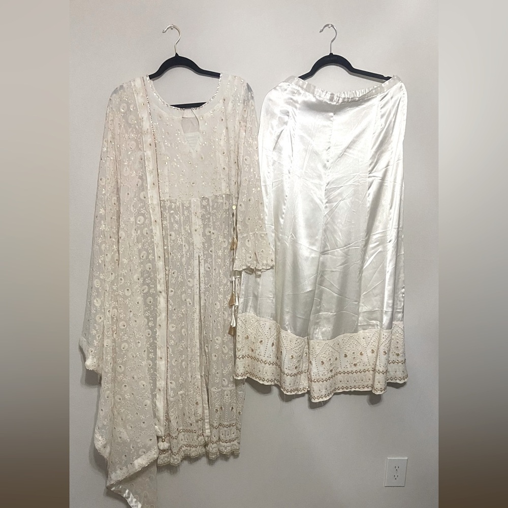 Pure Georgette White Kurta Palazzo Suit